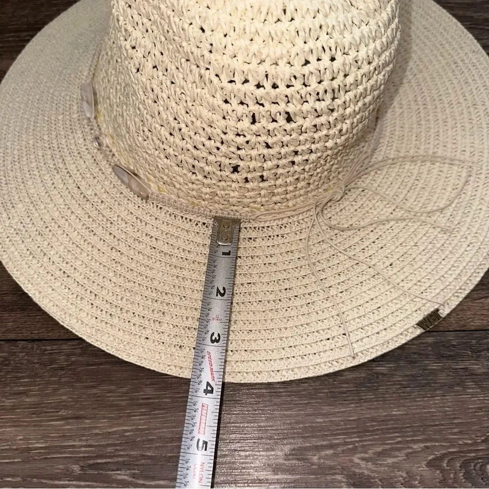 WET Coastal Headwear Wide Brim Straw Sun Hat with Bead Accents  handmade sz M